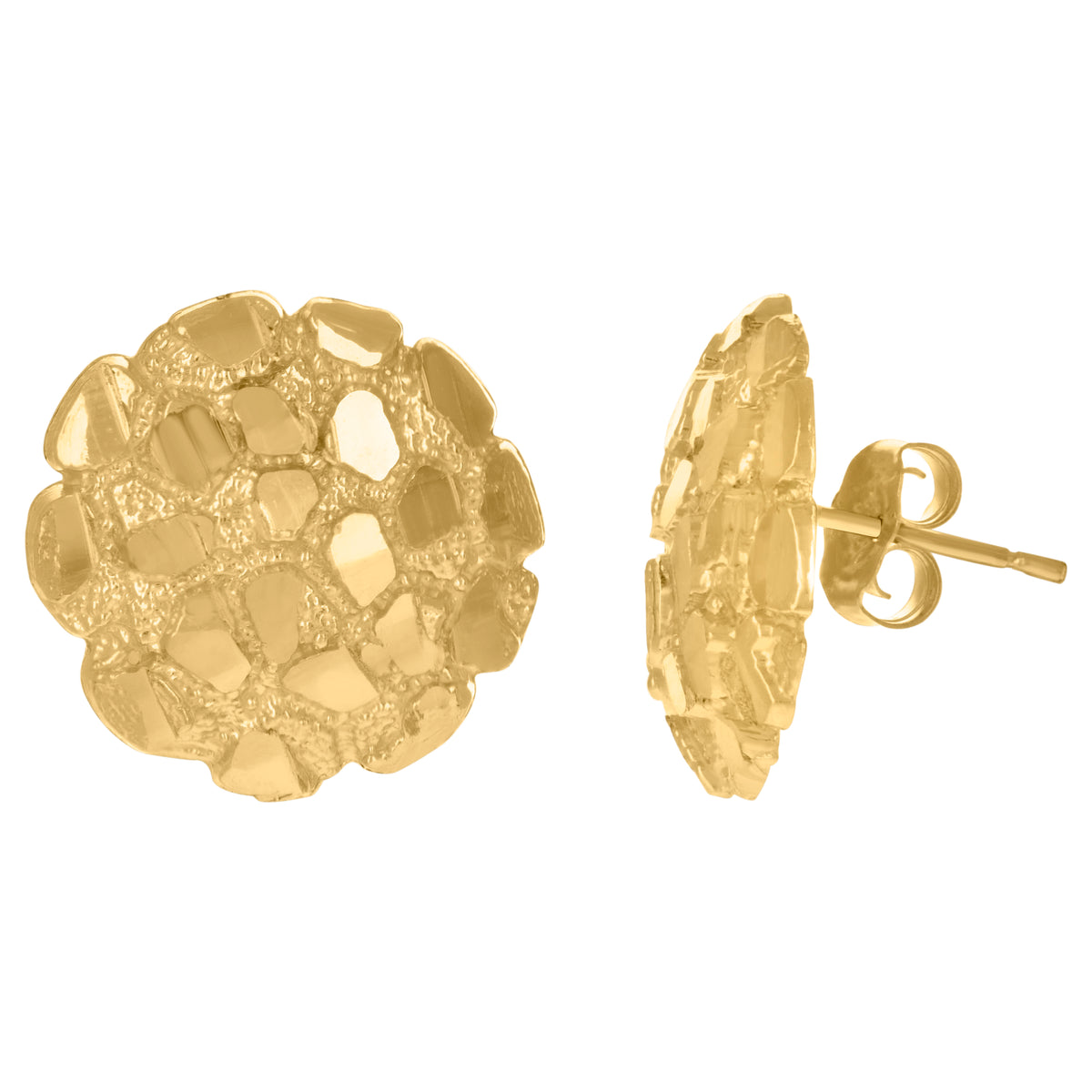 10K Yellow Gold Mens Fashion Nugget Stud Earrings