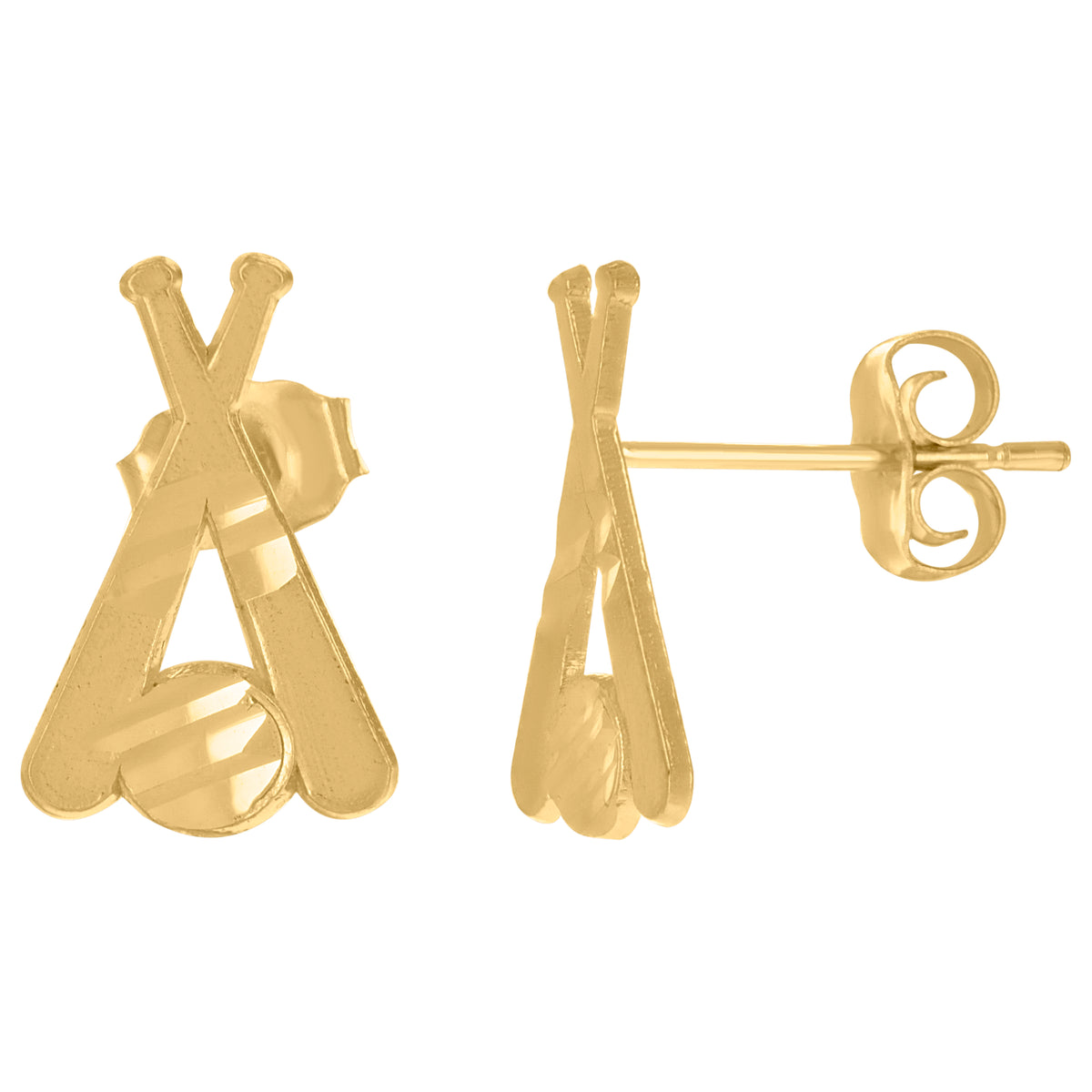 10K Yellow Gold Mens Sports Baseball Stud Earrings