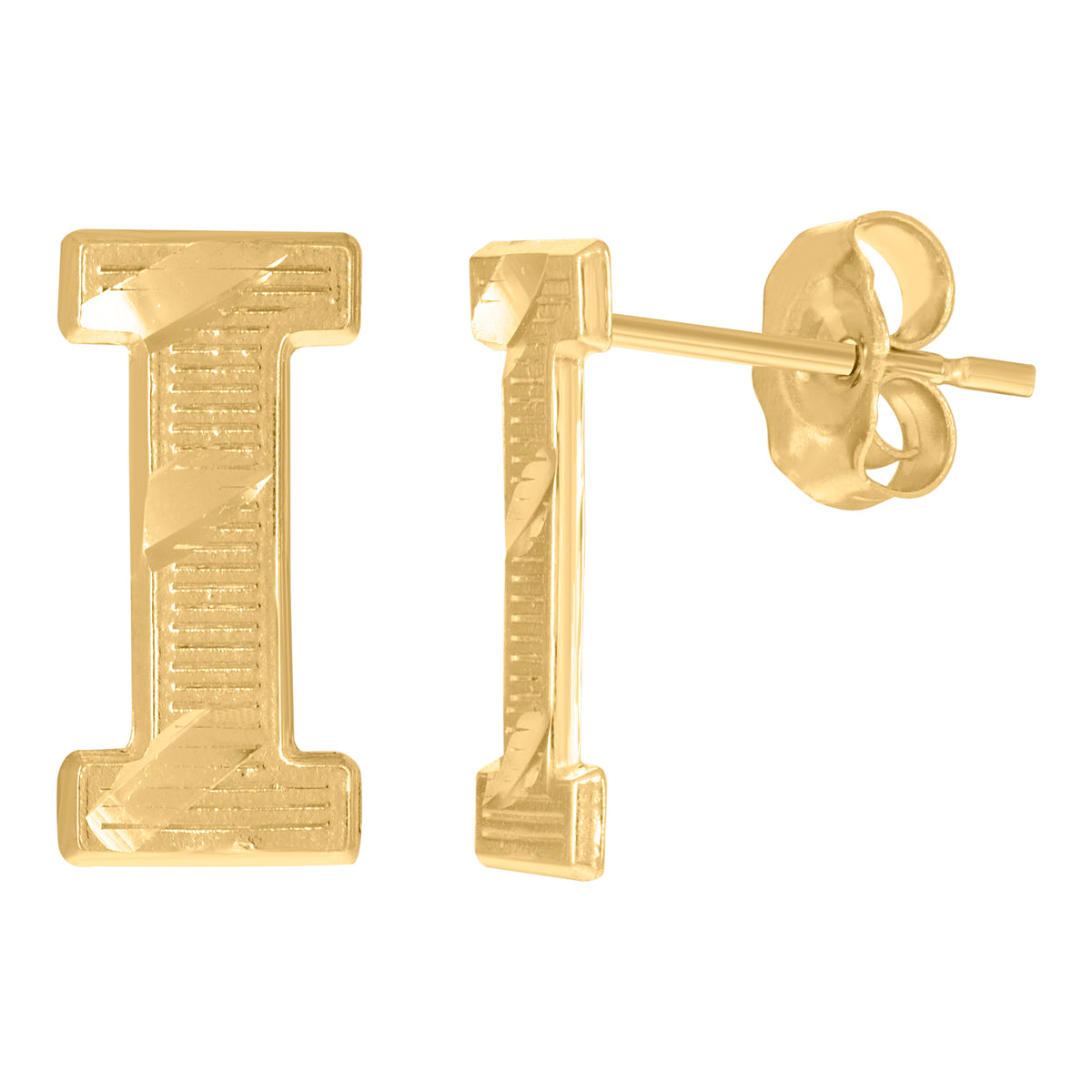 10K Yellow Gold Mens Initials Letter I Stud Earrings