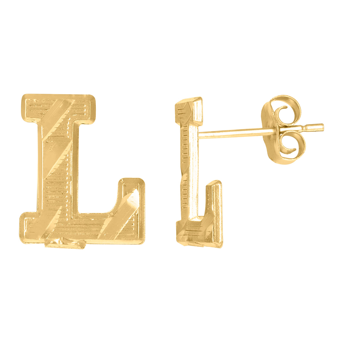 10K Yellow Gold Mens Initials Letter L Stud Earrings