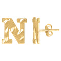 10K Yellow Gold Mens Initials Letter N Stud Earrings
