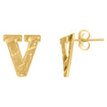 10K Yellow Gold Mens Initials Letter V Stud Earrings