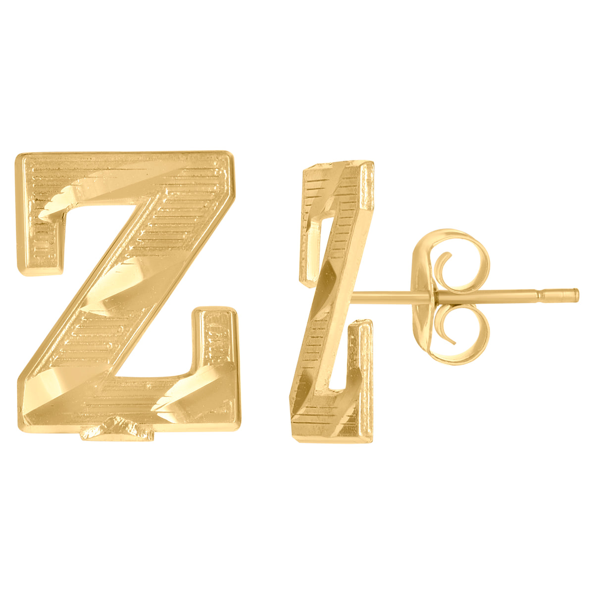 10K Yellow Gold Mens Initials Letter Z Stud Earrings