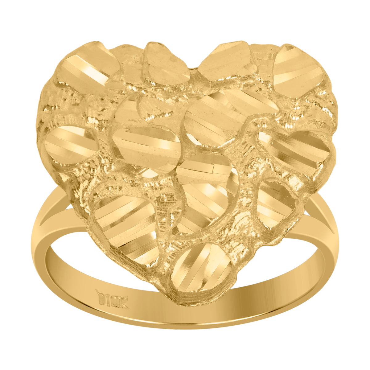 10K Yellow Gold Womens Nugget Love Hearts Ring