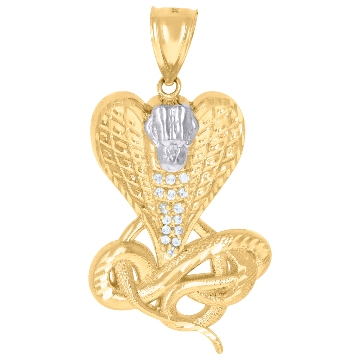 10K Two-Tone Gold Mens Cubic-Zirconia Snake Reptiles Wildlife Charm Pendant