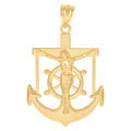 10K Yellow Gold Mens Crucifix Anchor Religious Charm Pendant