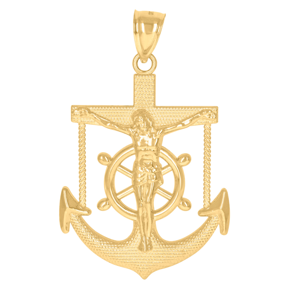 10K Yellow Gold Mens Crucifix Anchor Religious Charm Pendant
