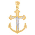 10K Two-Tone Gold Mens Crucifix Anchor Religious Charm Pendant