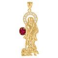 10K Yellow Gold Mens Red White Oval Round Cubic-Zirconia St. Lazarus Religious Charm Pendant