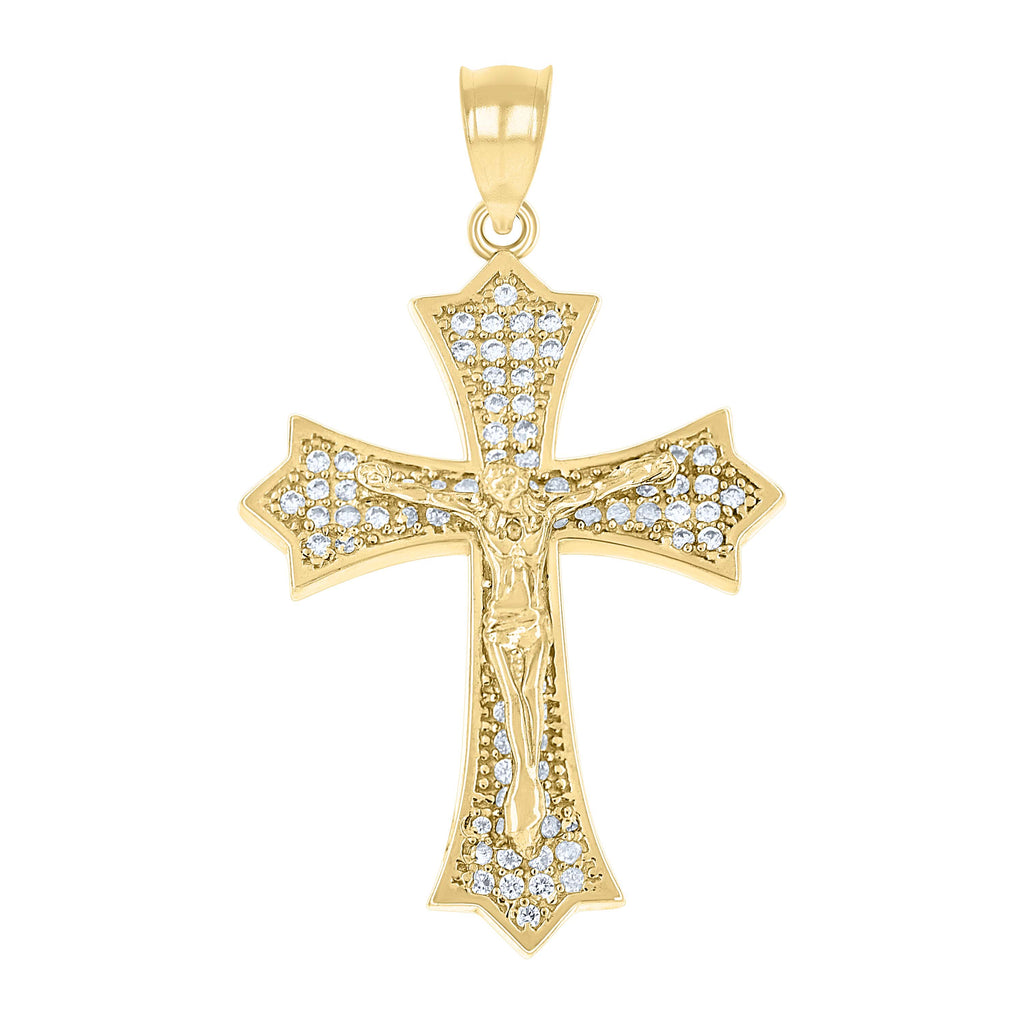 10K Yellow Gold Mens Cubic-Zirconia Crucifix Cross Religious Charm Pendant