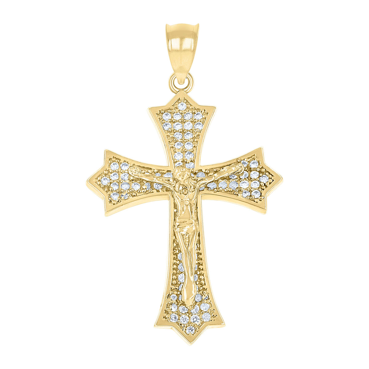 10K Yellow Gold Mens Cubic-Zirconia Crucifix Cross Religious Charm Pendant