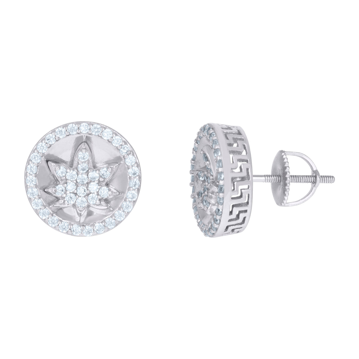 925 Sterling Silver Mens Cubic-Zirconia Marijuana Leaf Fashion Stud Earrings