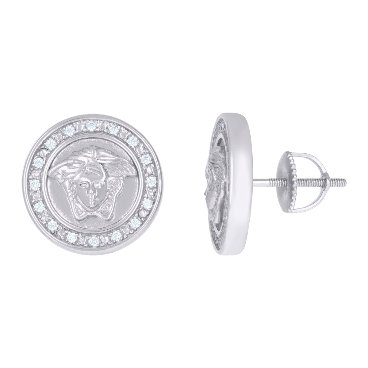 925 Sterling Silver Mens Cubic-Zirconia Medusa Egyptian Stud Earrings