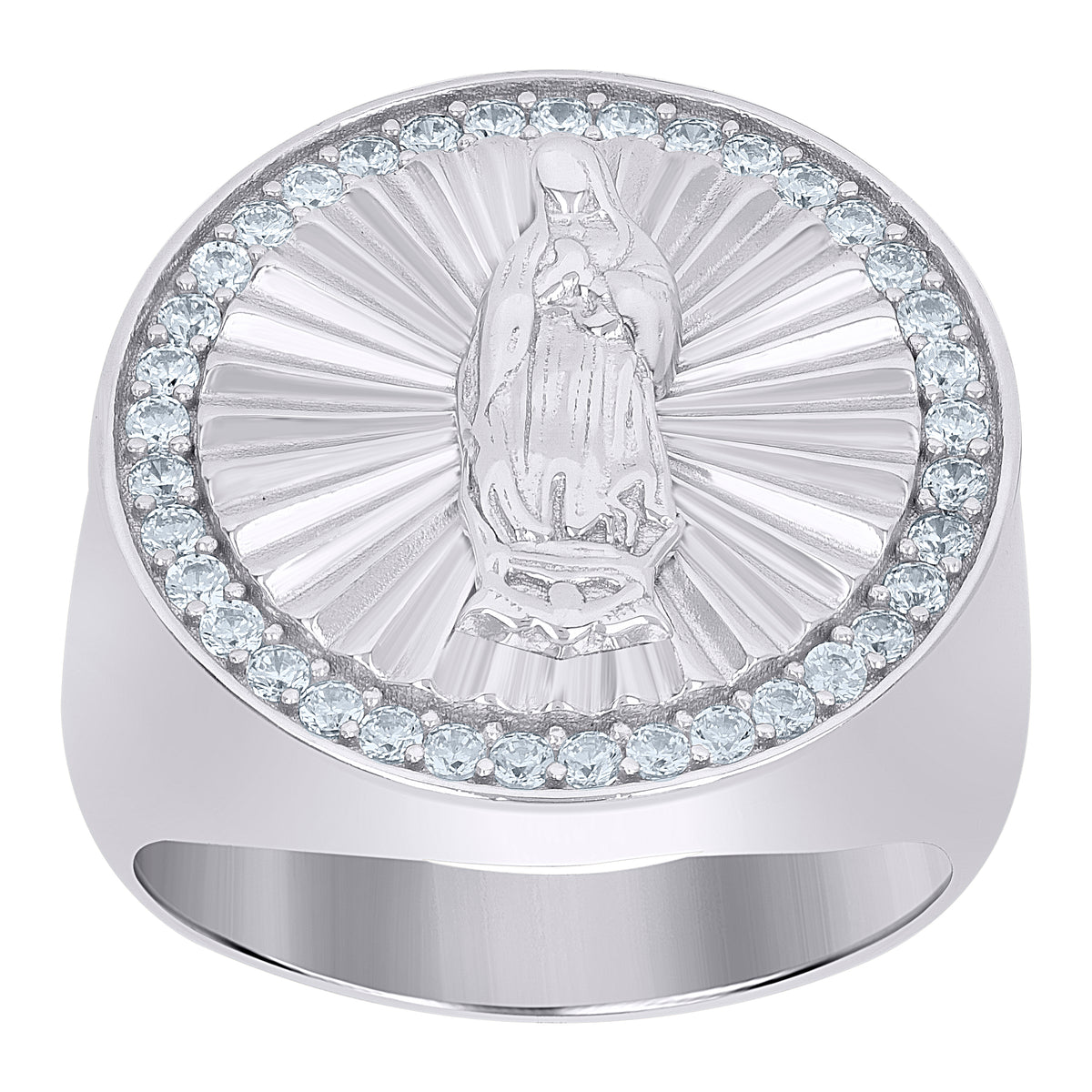 925 Sterling Silver Yellow-Tone Mens Cubic-Zirconia Guadalupe Religious Ring Sizes 8 To 11