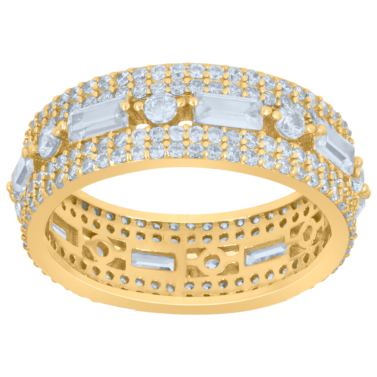 925 Sterling Silver Yellow-Tone Womens Baguette Cubic-Zirconia Fashion Ring Sizes 6 To 9