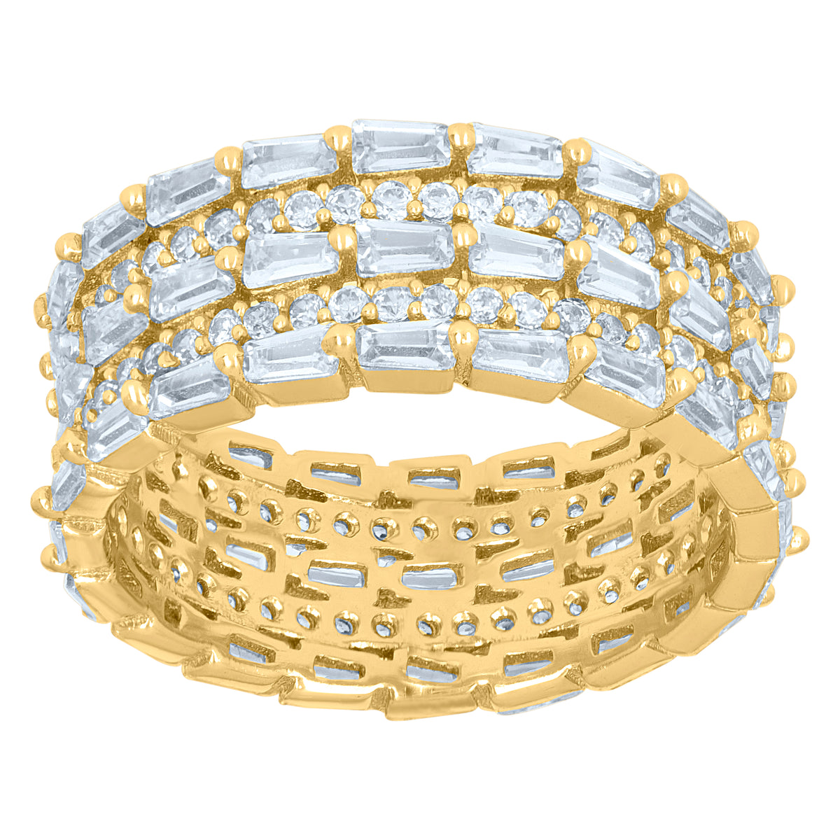 925 Sterling Silver Yellow-Tone Womens Baguette Cubic-Zirconia Fashion Ring Size 6