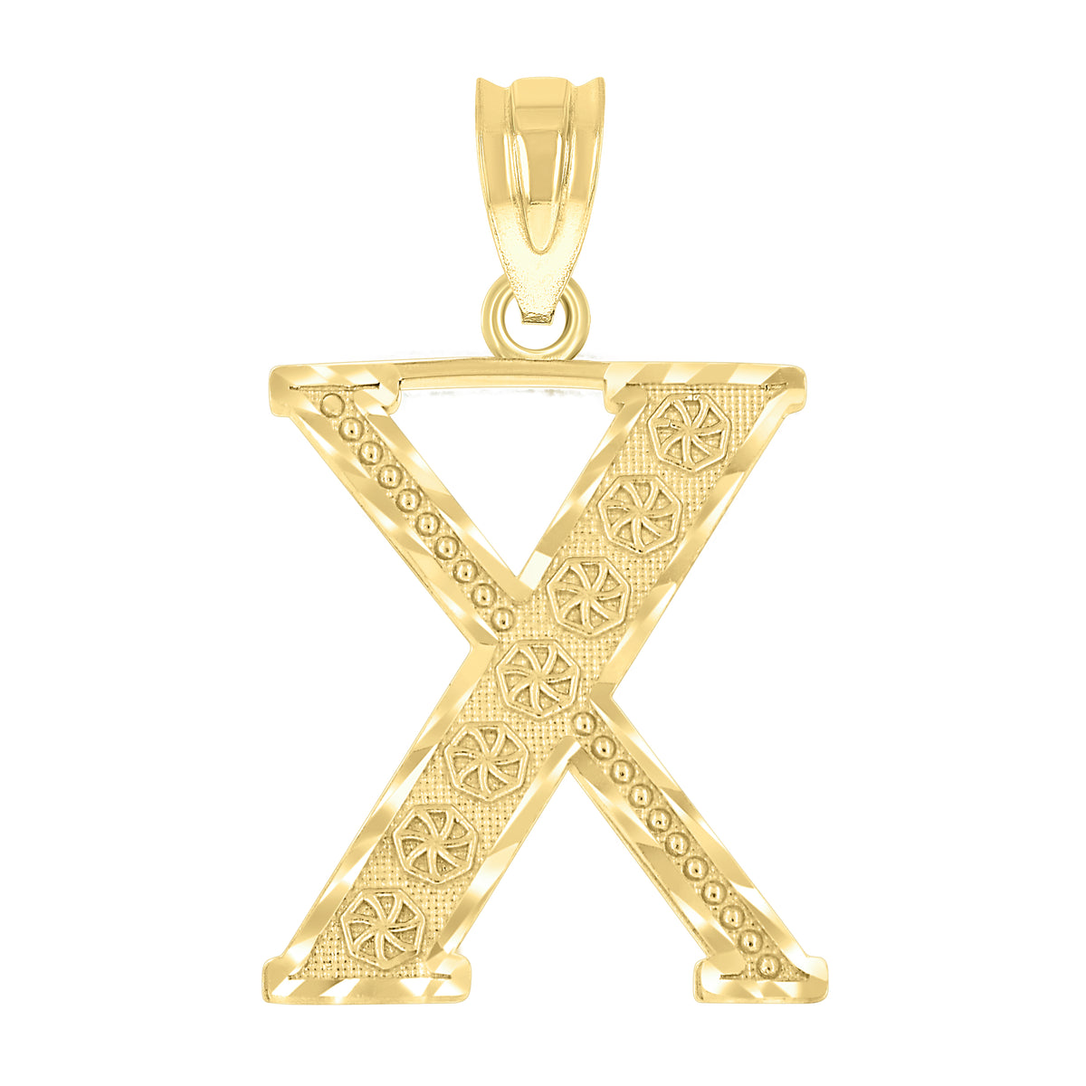 10K Yellow Gold Unisex Initial X Alphabet Charm Pendant