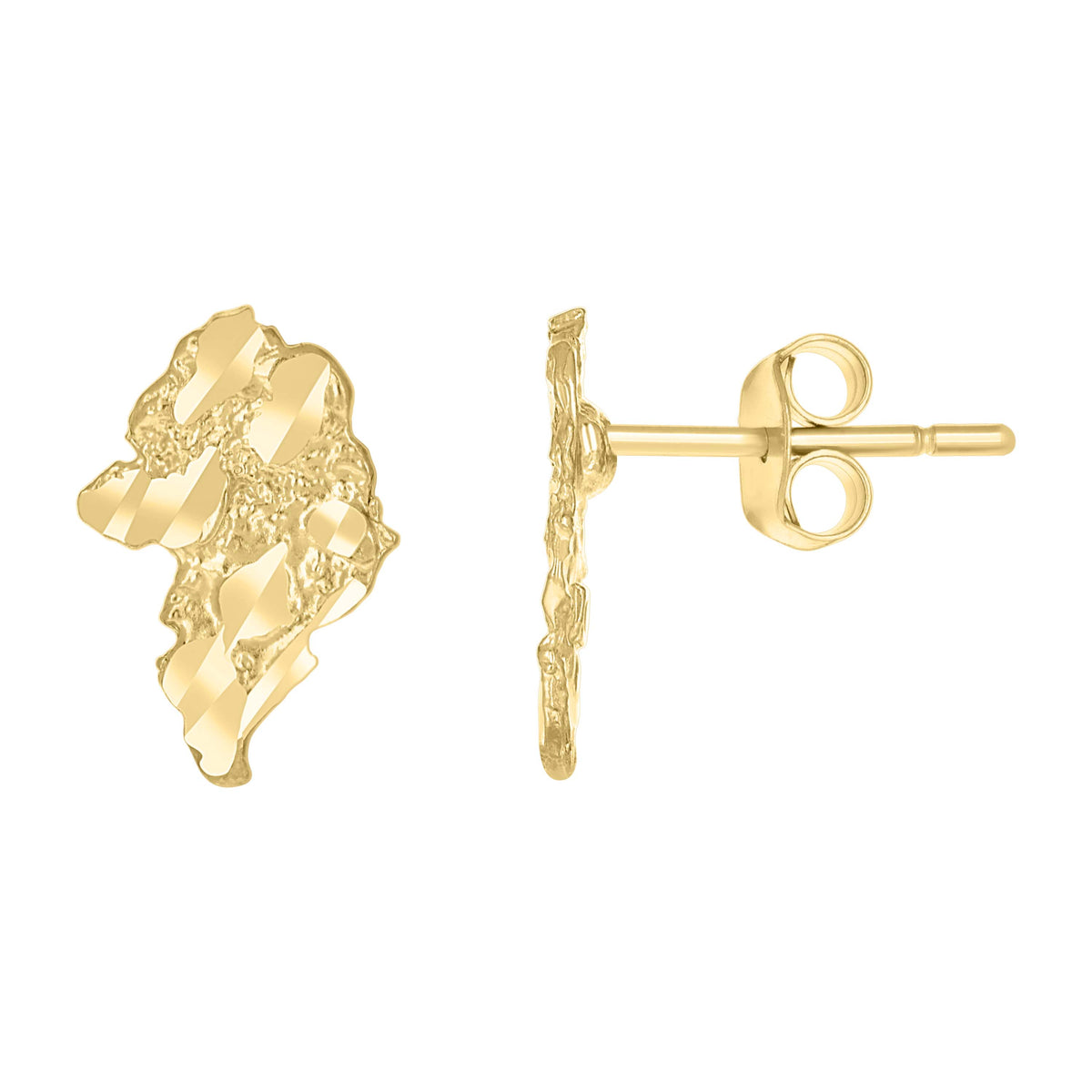 10K Yellow Gold Mens Nugget Stud Earrings