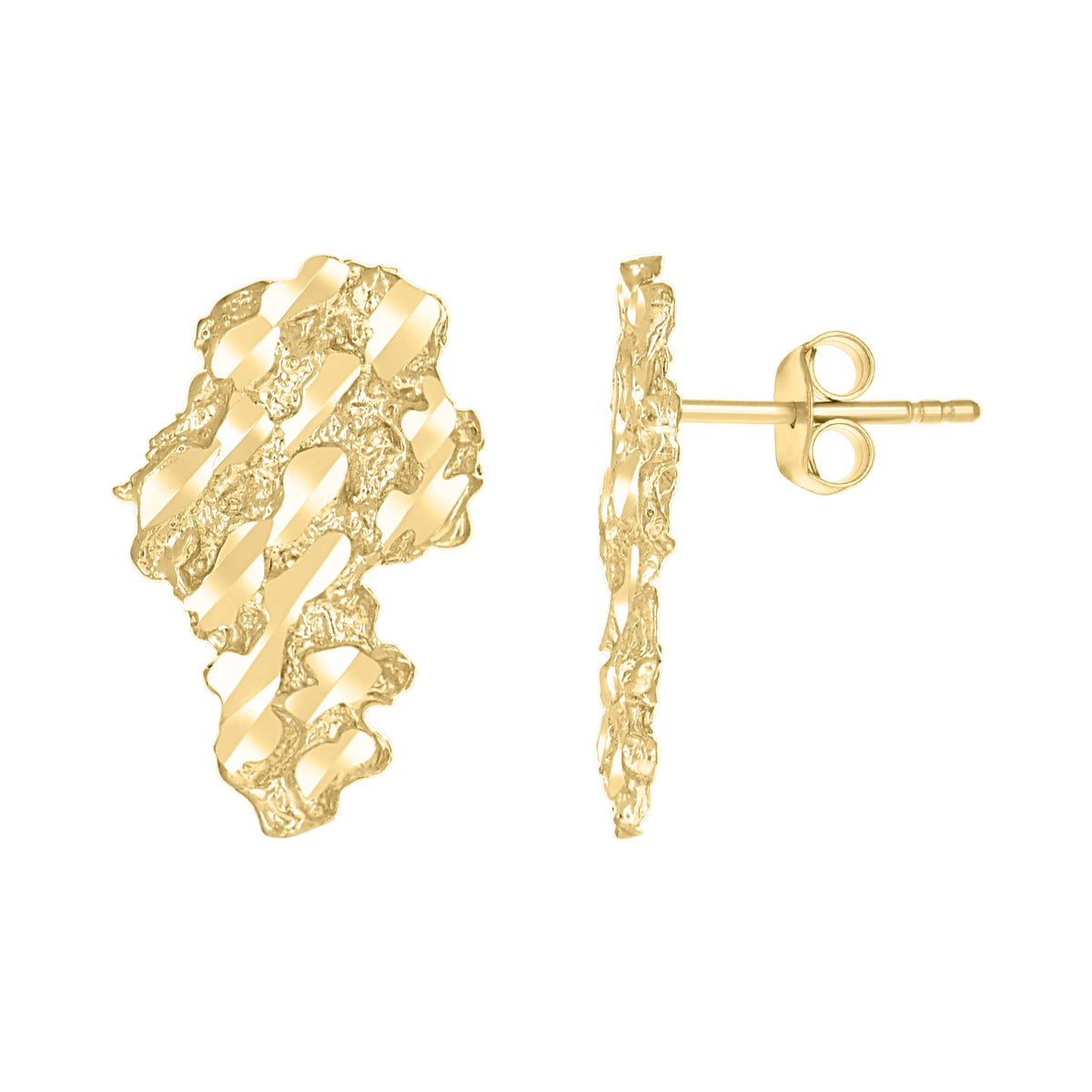 10K Yellow Gold Mens Nugget Stud Earrings