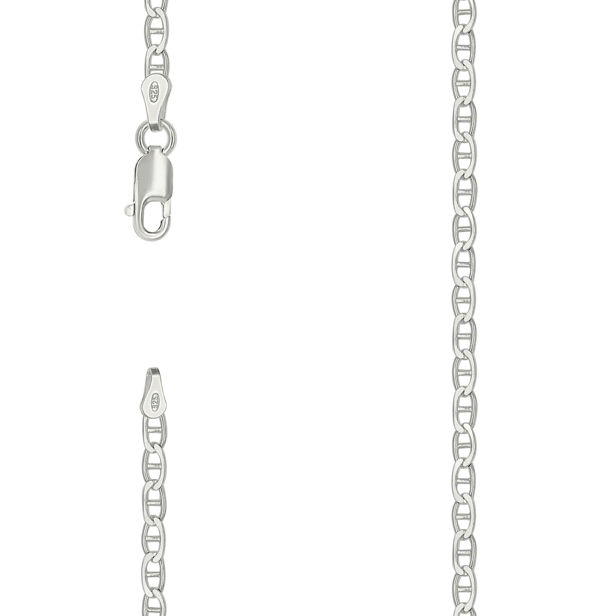 925 Sterling Silver Solid Classic Mariner Chain 2mm-16
