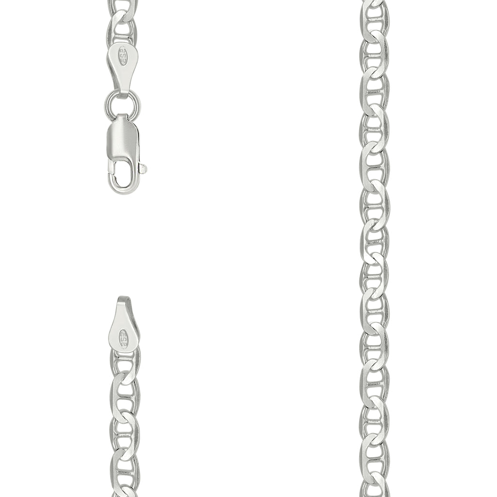 925 Sterling Silver Solid Classic Mariner Chain 4mm-20