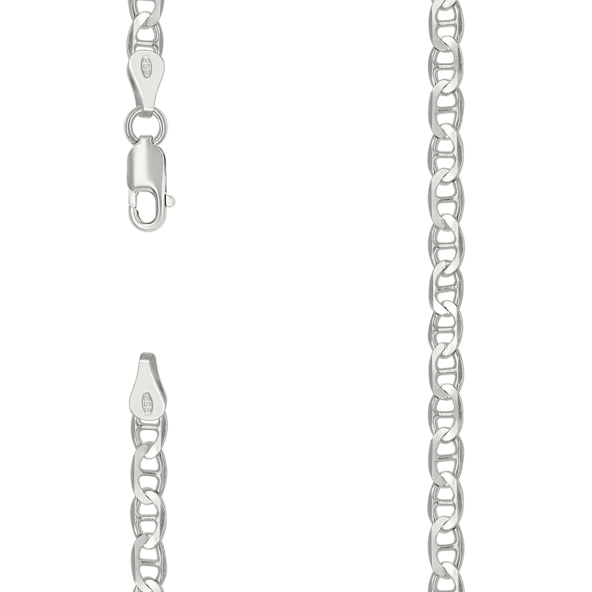925 Sterling Silver Solid Classic Mariner Chain 4mm-8