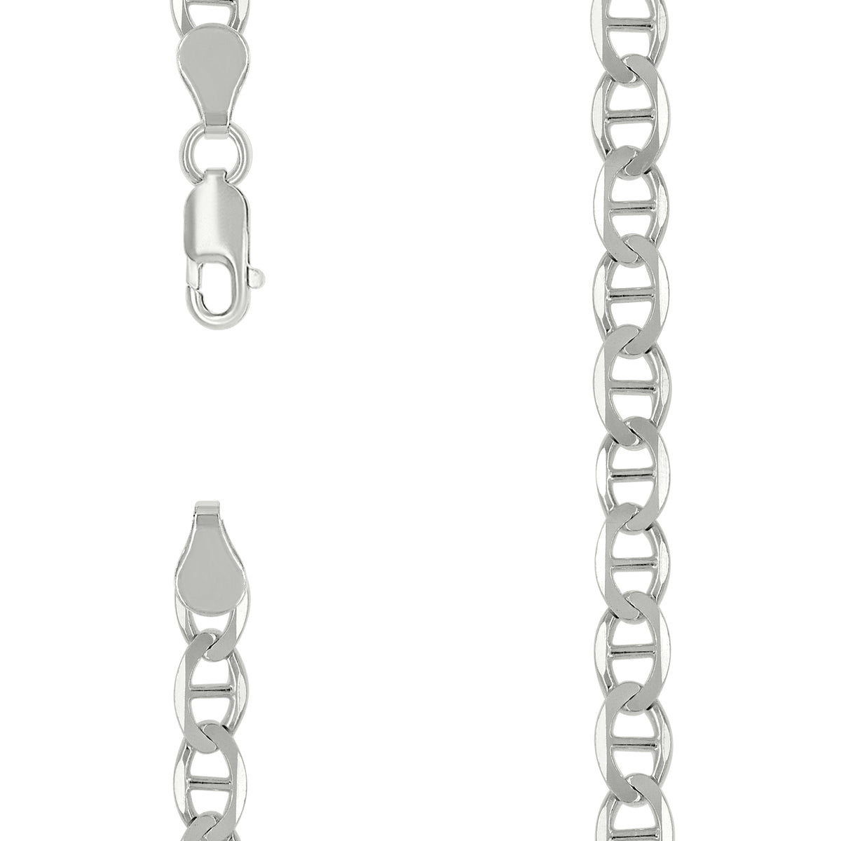 925 Sterling Silver Solid Classic Mariner Chain 5mm-20