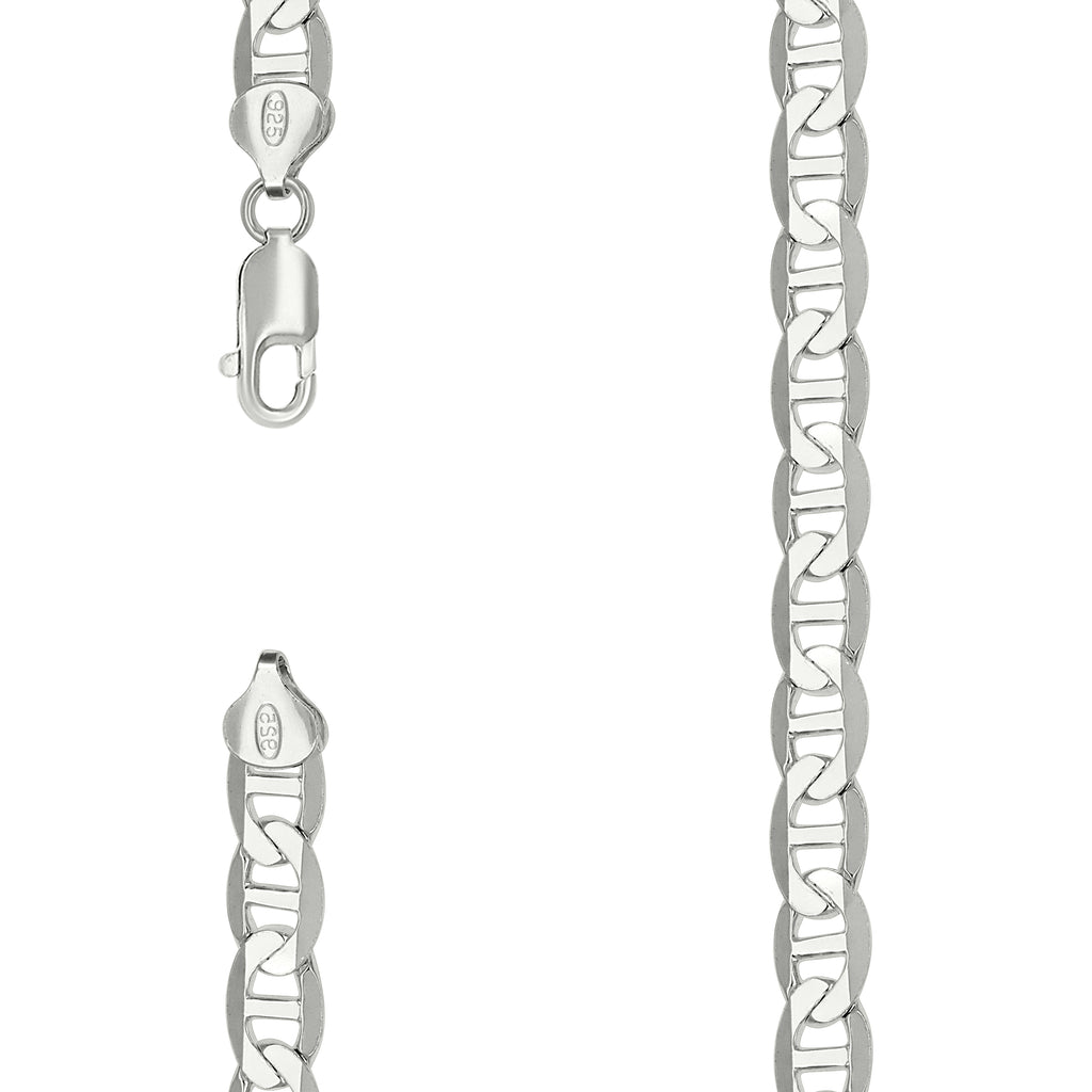 925 Sterling Silver Solid Classic Mariner Chain 8mm-26