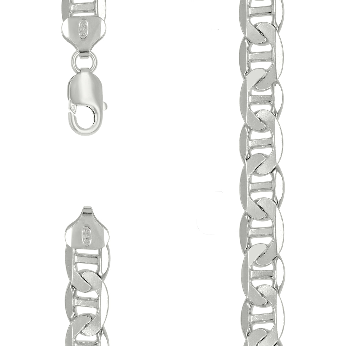 925 Sterling Silver Solid Classic Mariner Chain 9.5mm-8