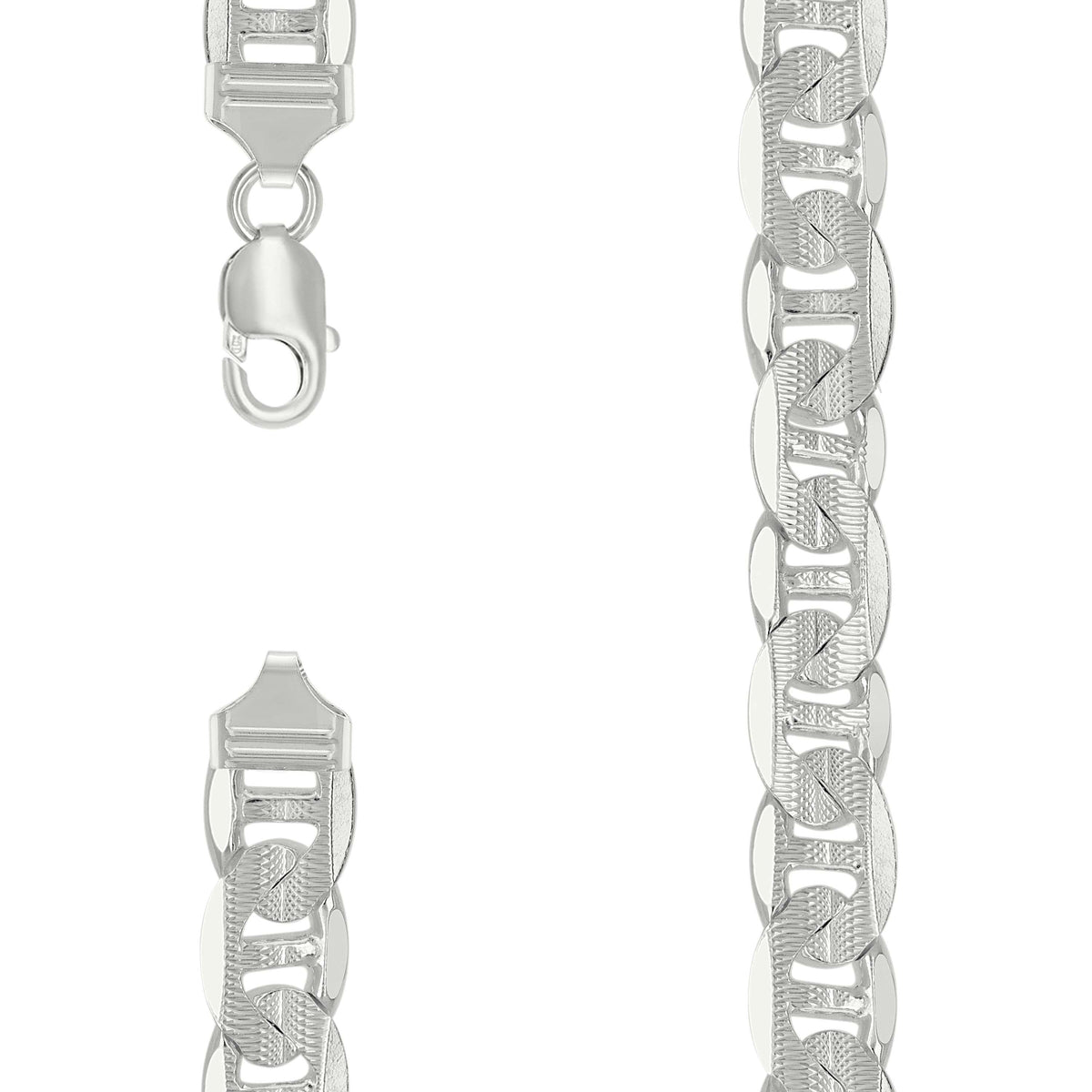925 Sterling Silver Solid Pave Classic Mariner Chain 13mm-30