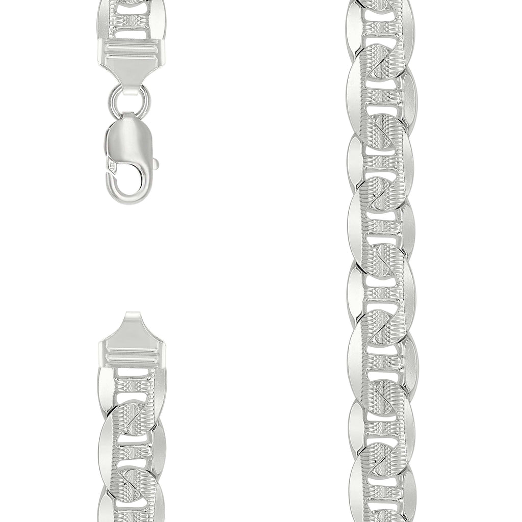 925 Sterling Silver Solid Pave Classic Mariner Chain 11mm