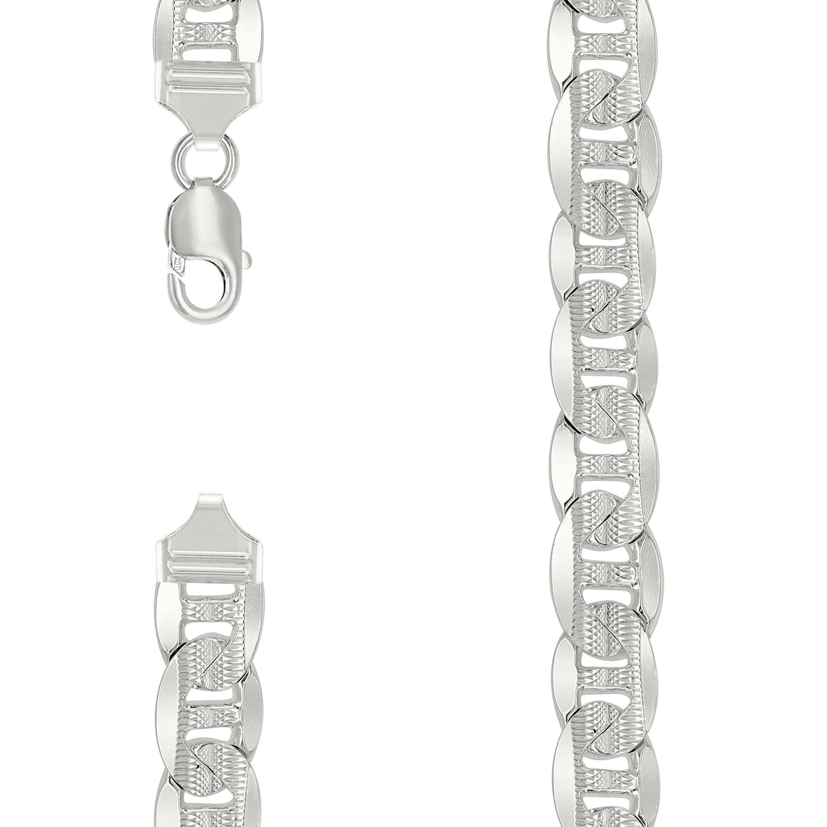 925 Sterling Silver Solid Pave Classic Mariner Chain 11mm-28