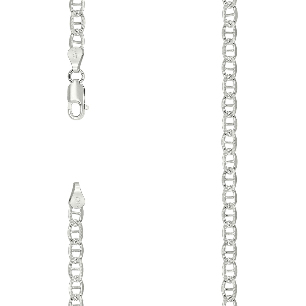 925 Sterling Silver Solid Pave Classic Mariner Chain 3mm-24