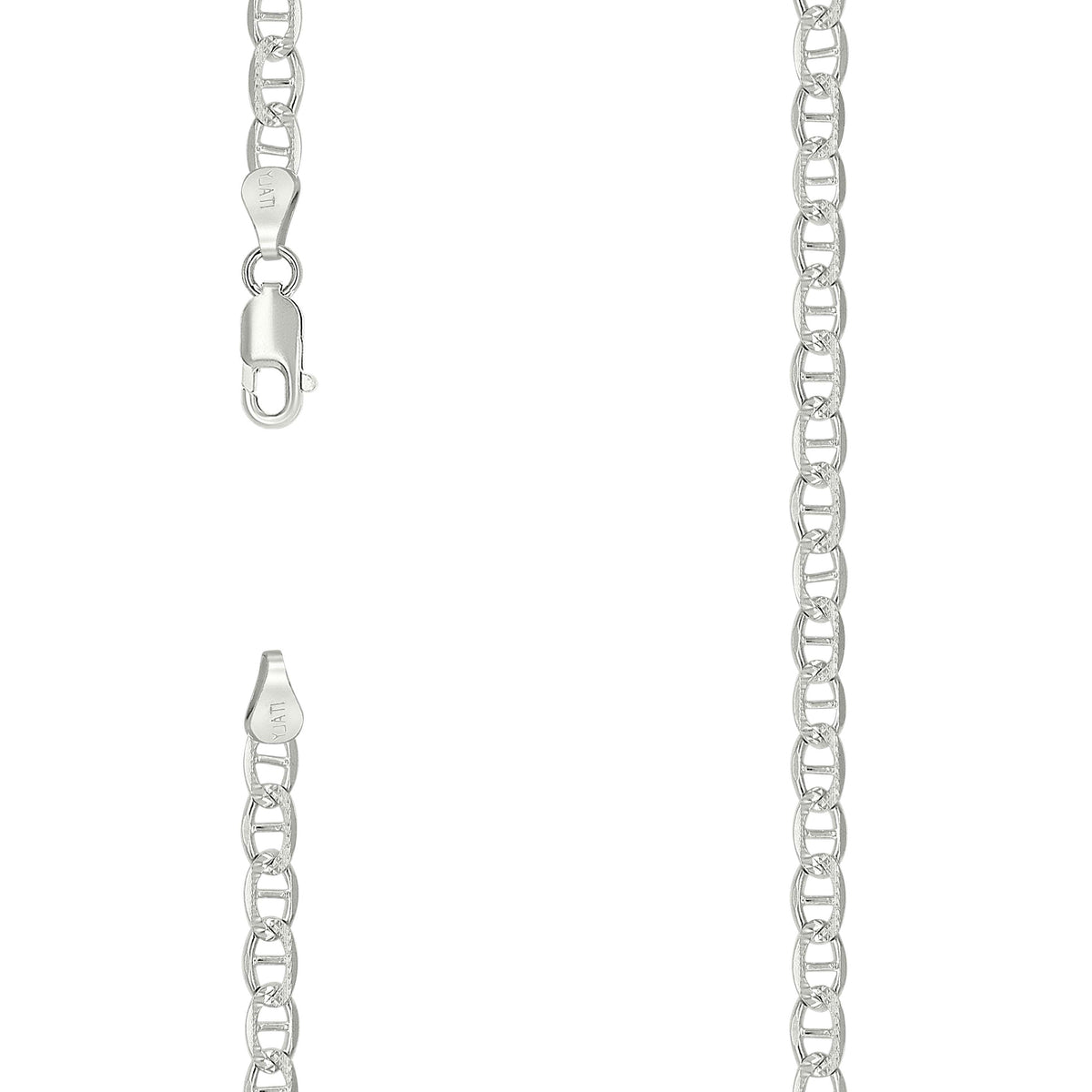 925 Sterling Silver Solid Pave Classic Mariner Chain 3mm-7