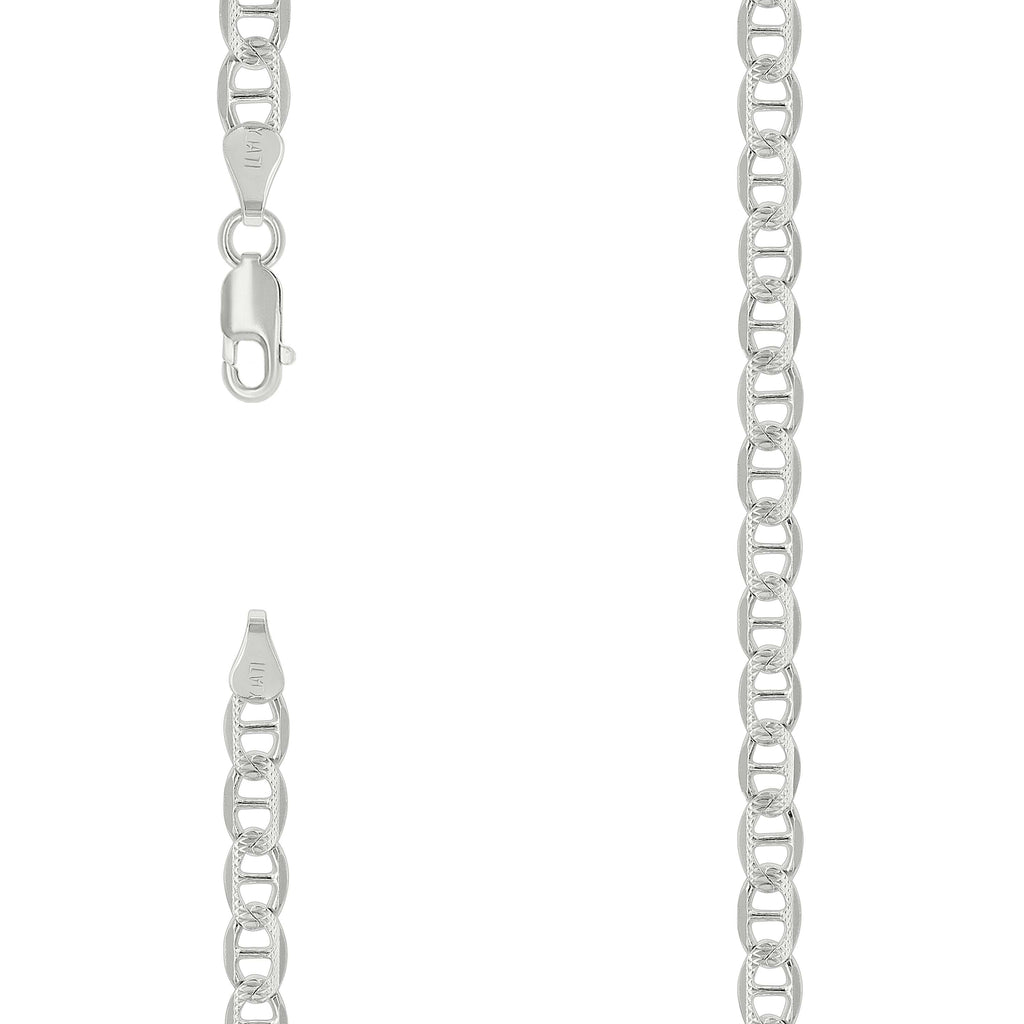 925 Sterling Silver Solid Pave Classic Mariner Chain 5mm