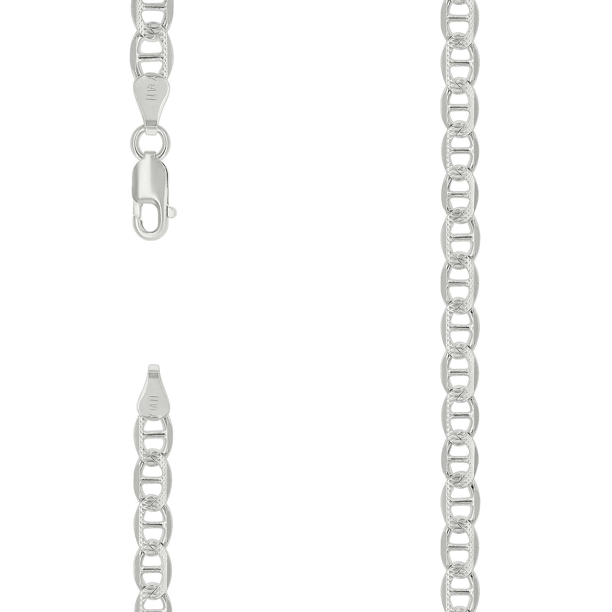 925 Sterling Silver Solid Pave Classic Mariner Chain 5mm-18