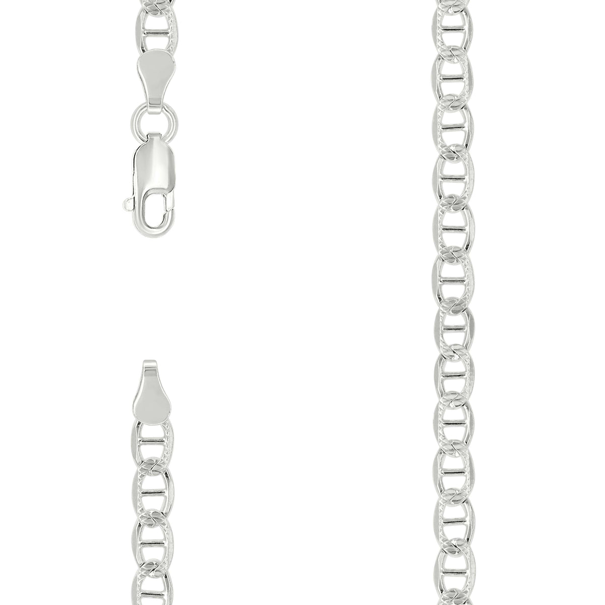 925 Sterling Silver Solid Pave Classic Mariner Chain 4mm-9