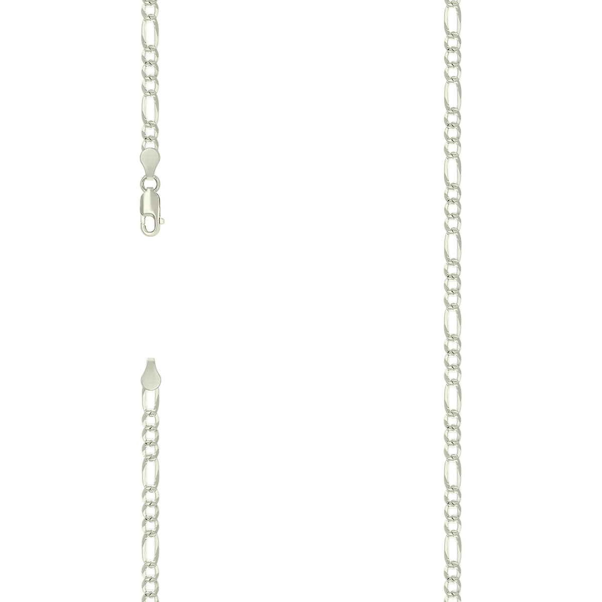 925 Silver Pave Super Flat Figaro Chain 3.6mm-20"