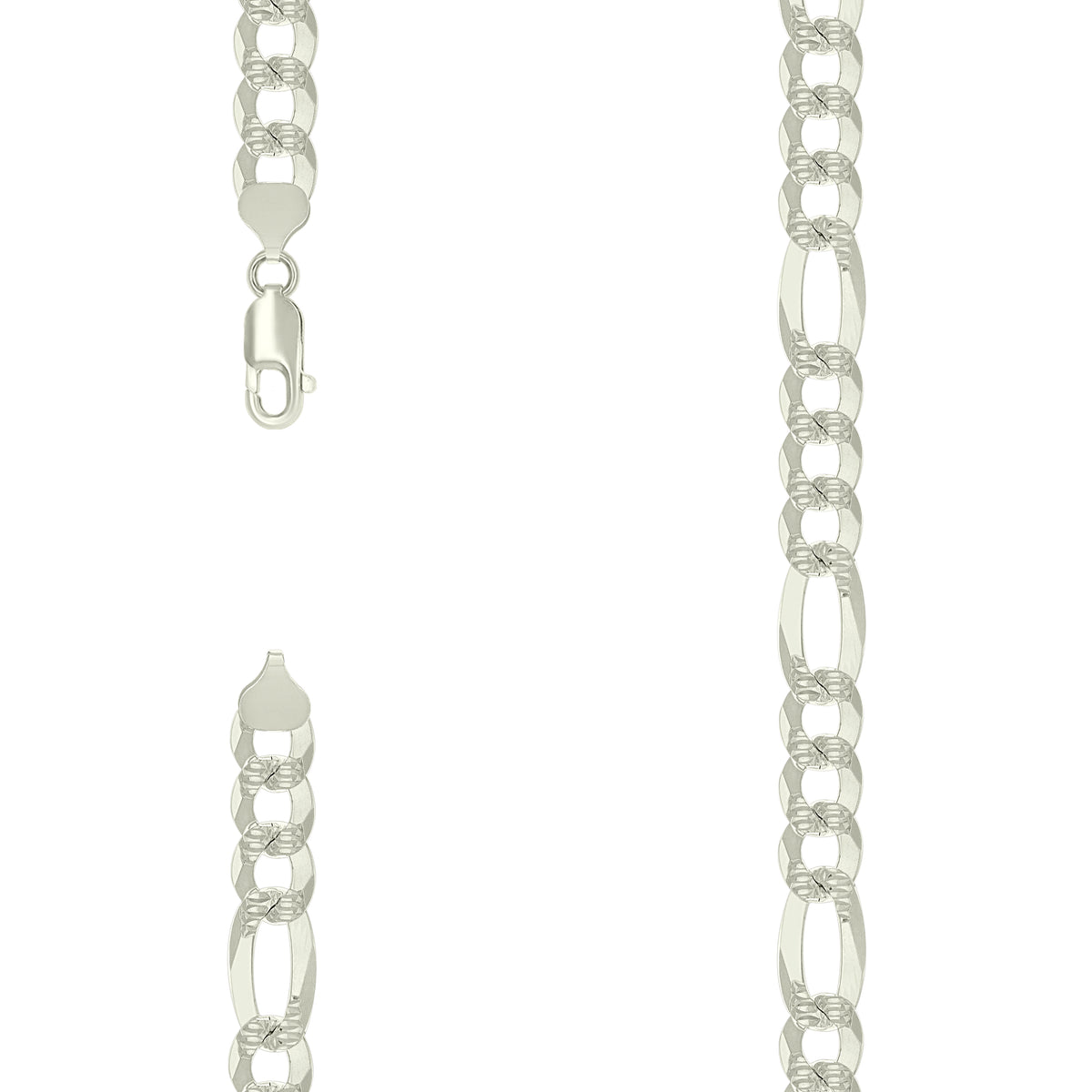 925 Silver Pave Super Flat Figaro Chain 9.8mm-24"