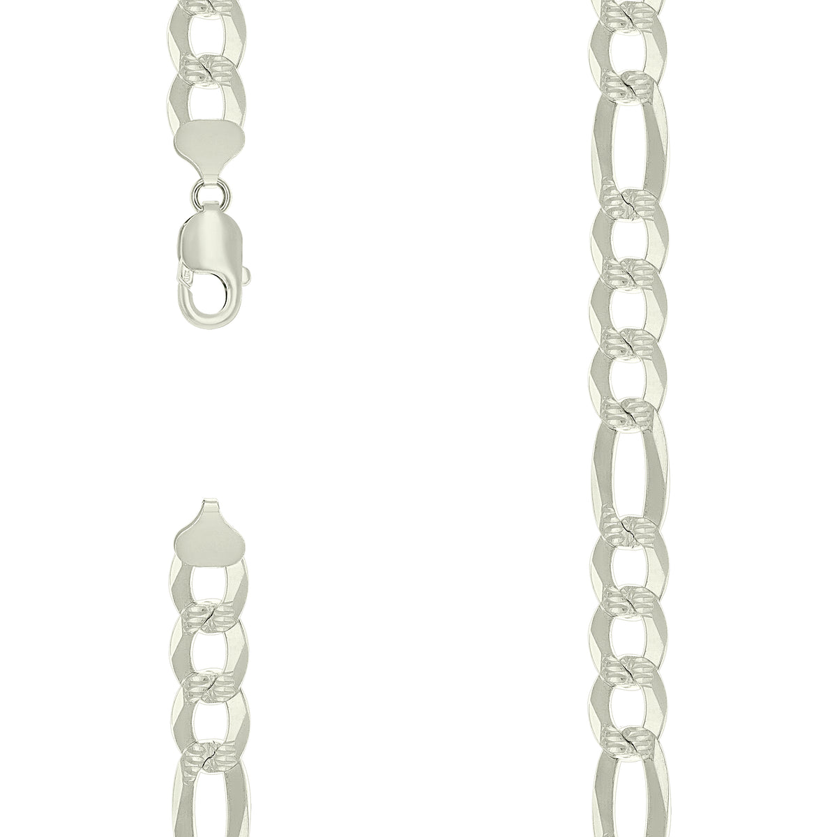 925 Silver Pave Super Flat Figaro Chain 11.5mm-8"