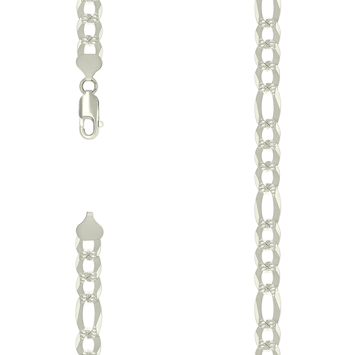925 Silver Pave Super Flat Figaro Chain 8.6mm-8"