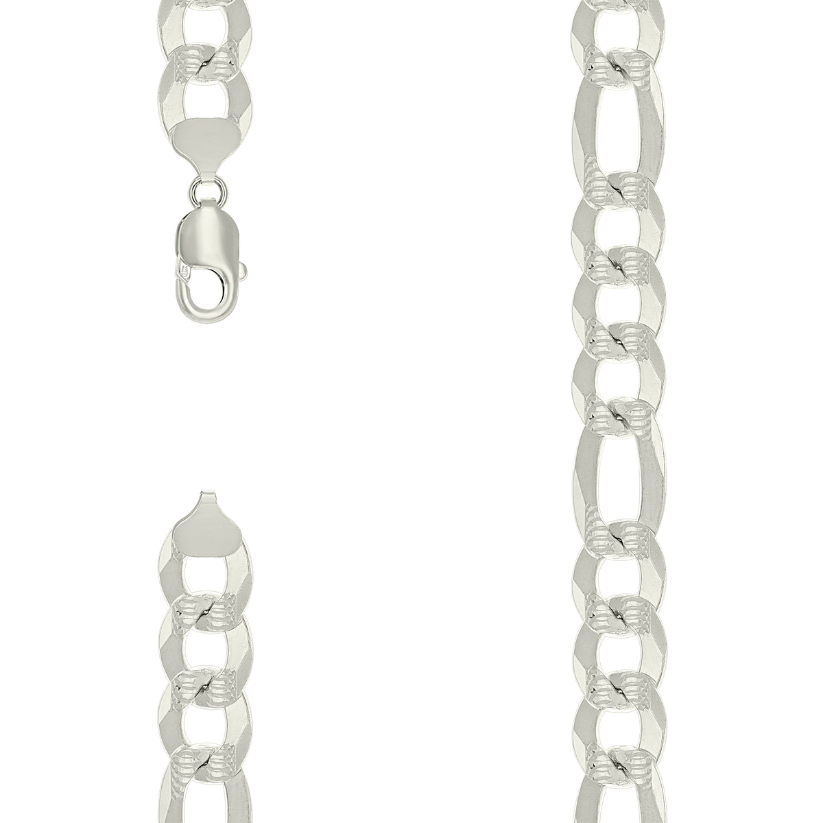 925 Silver Pave Super Flat Figaro Chain 14mm-20"