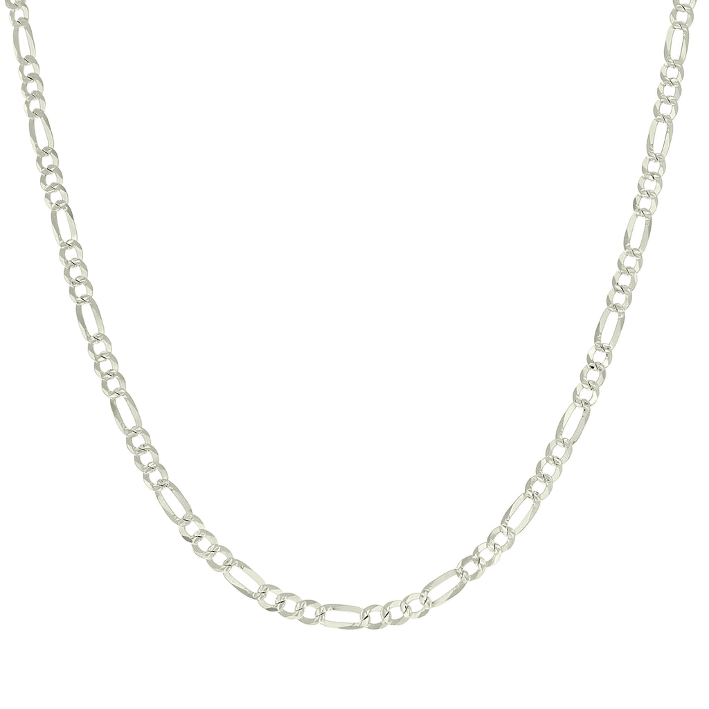 925 Silver Pave Super Flat Figaro Chain 4.5mm-22"