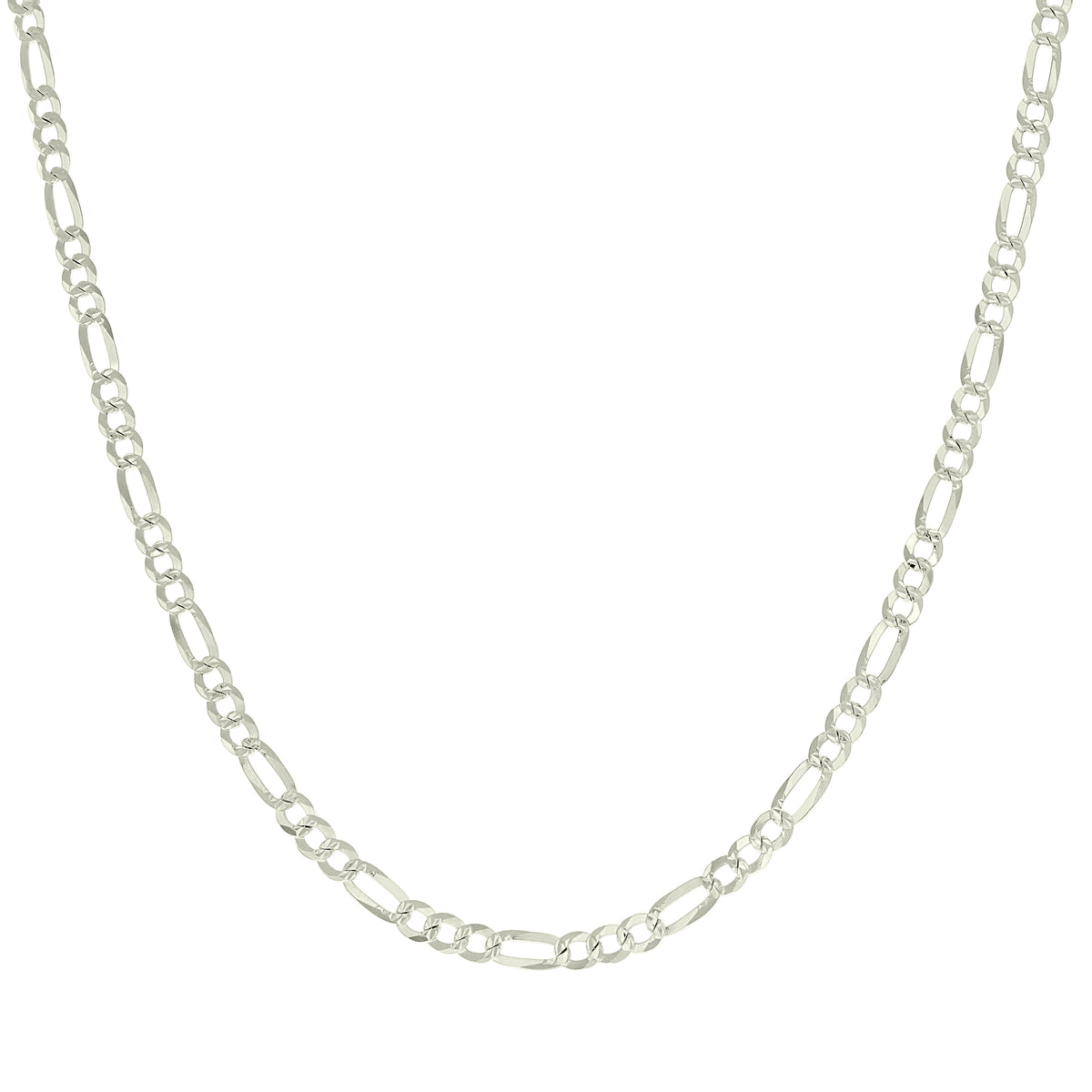 925 Silver Pave Super Flat Figaro Chain 4.5mm-22"