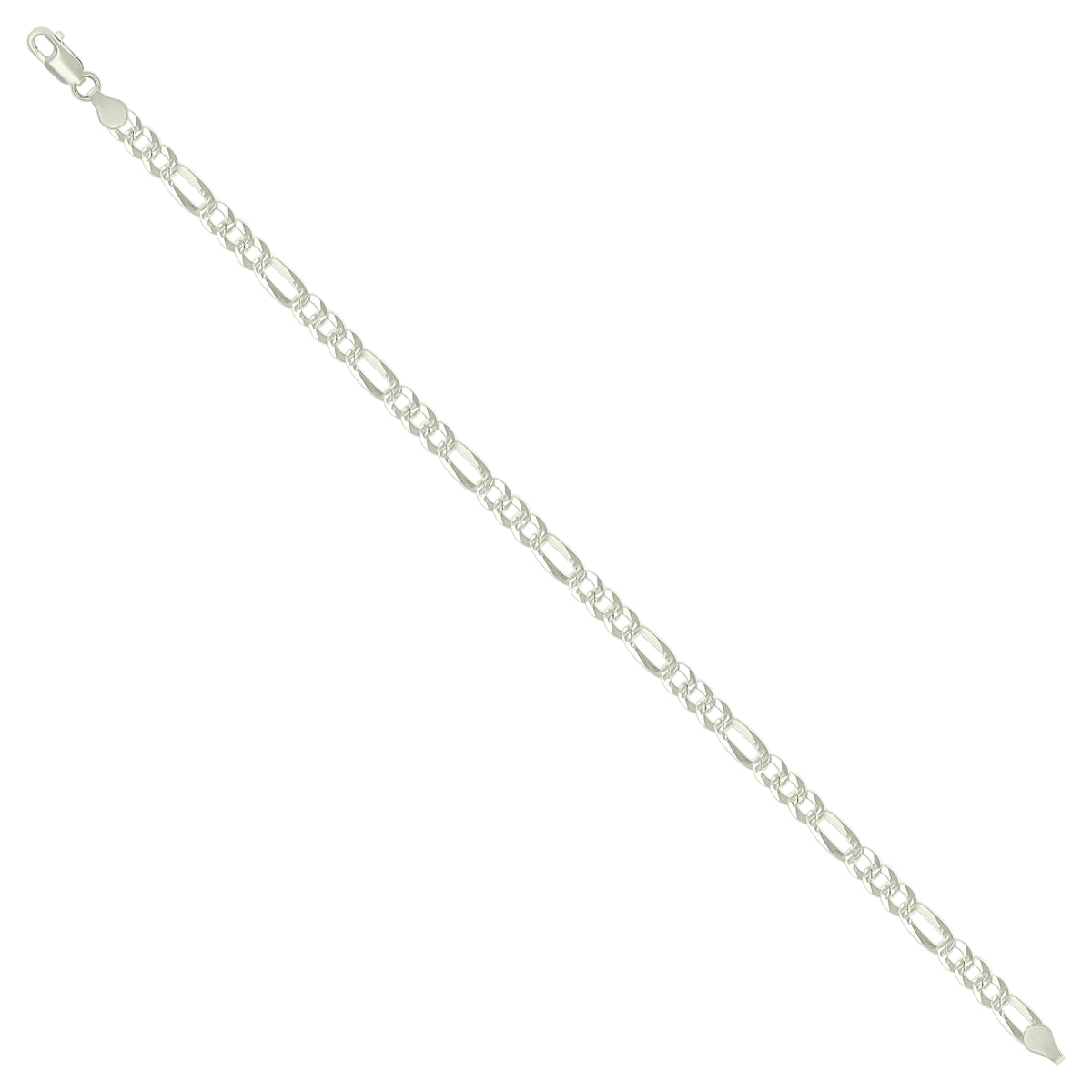925 Silver Pave Super Flat Figaro Chain 4.5mm-22"