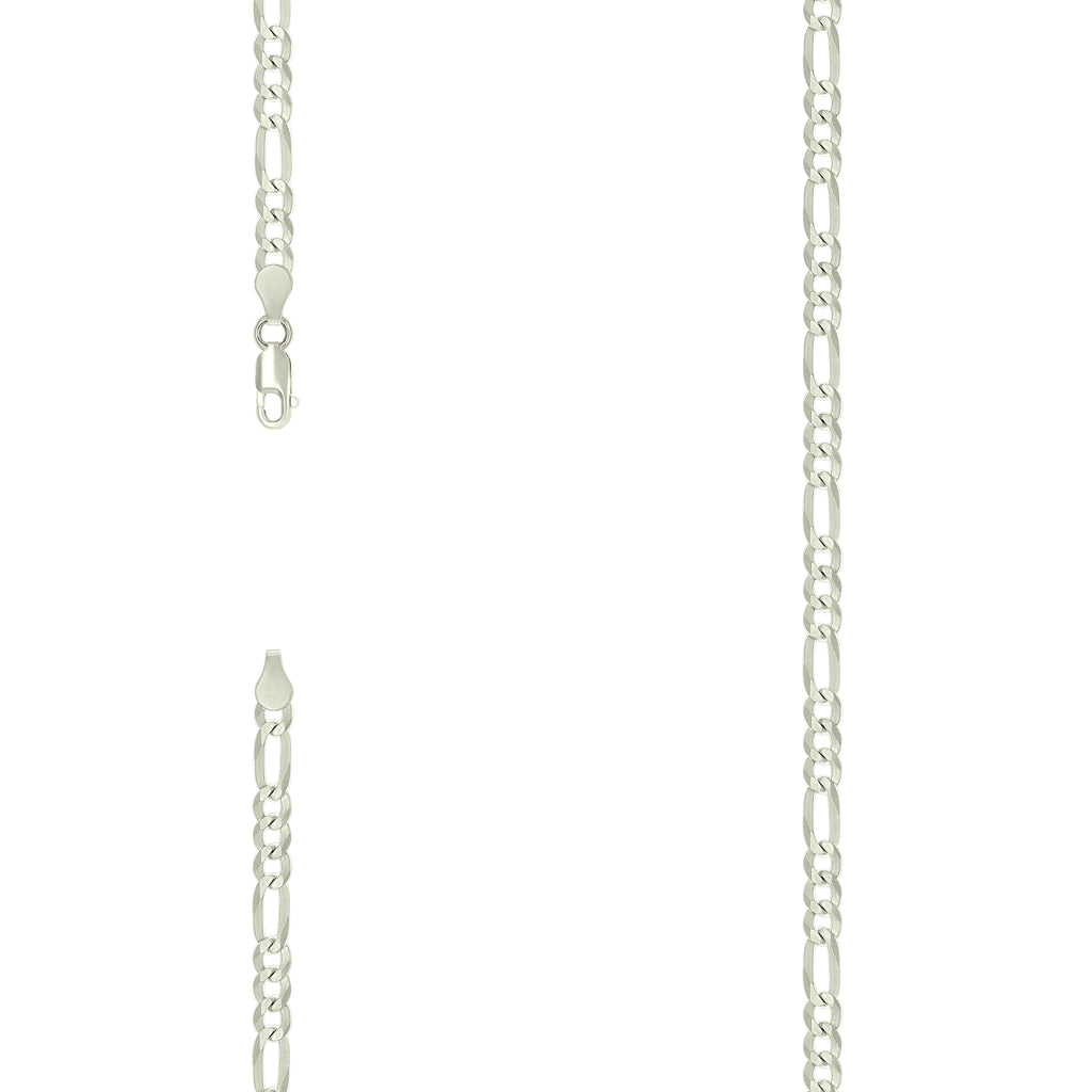 925 Silver Pave Super Flat Figaro Chain 4.5mm-22"