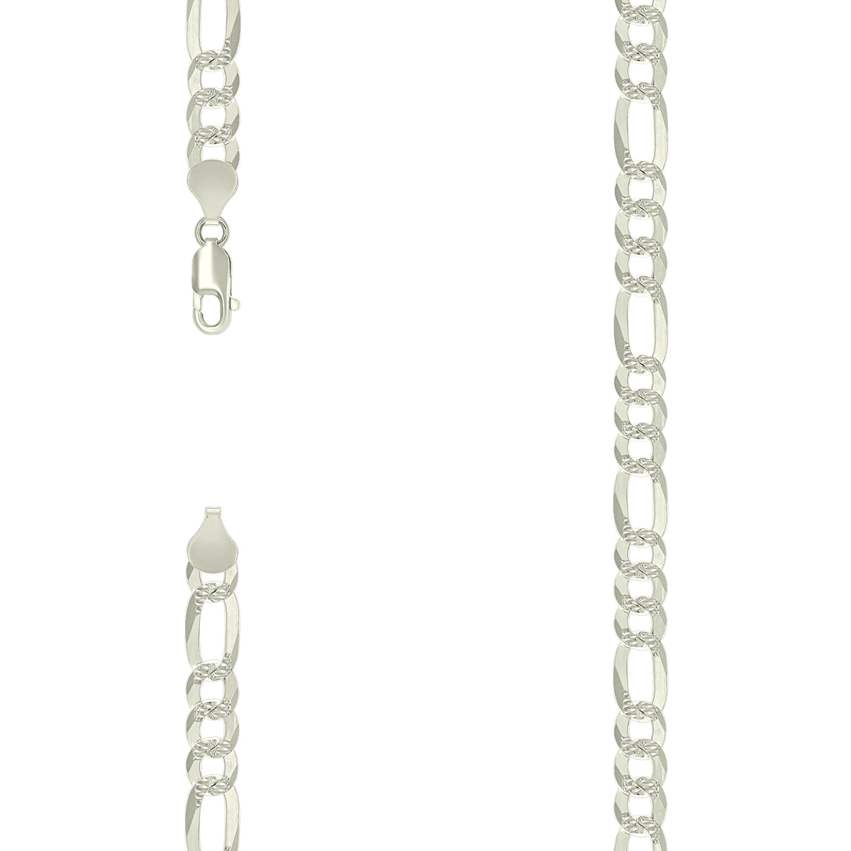 925 Silver Pave Super Flat Figaro Chain 7.7mm-7"