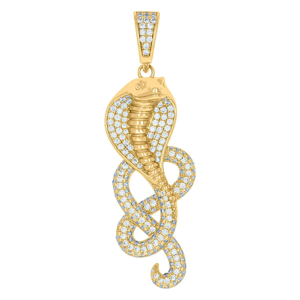 925 Sterling Silver Yellow-Tone Mens Cubic-Zirconia Cobra Snake Reptile Wildlife Charm Pendant
