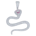 925 Sterling Silver Mens Pink Cubic-Zirconia Snake Reptile Wildlife Charm Pendant