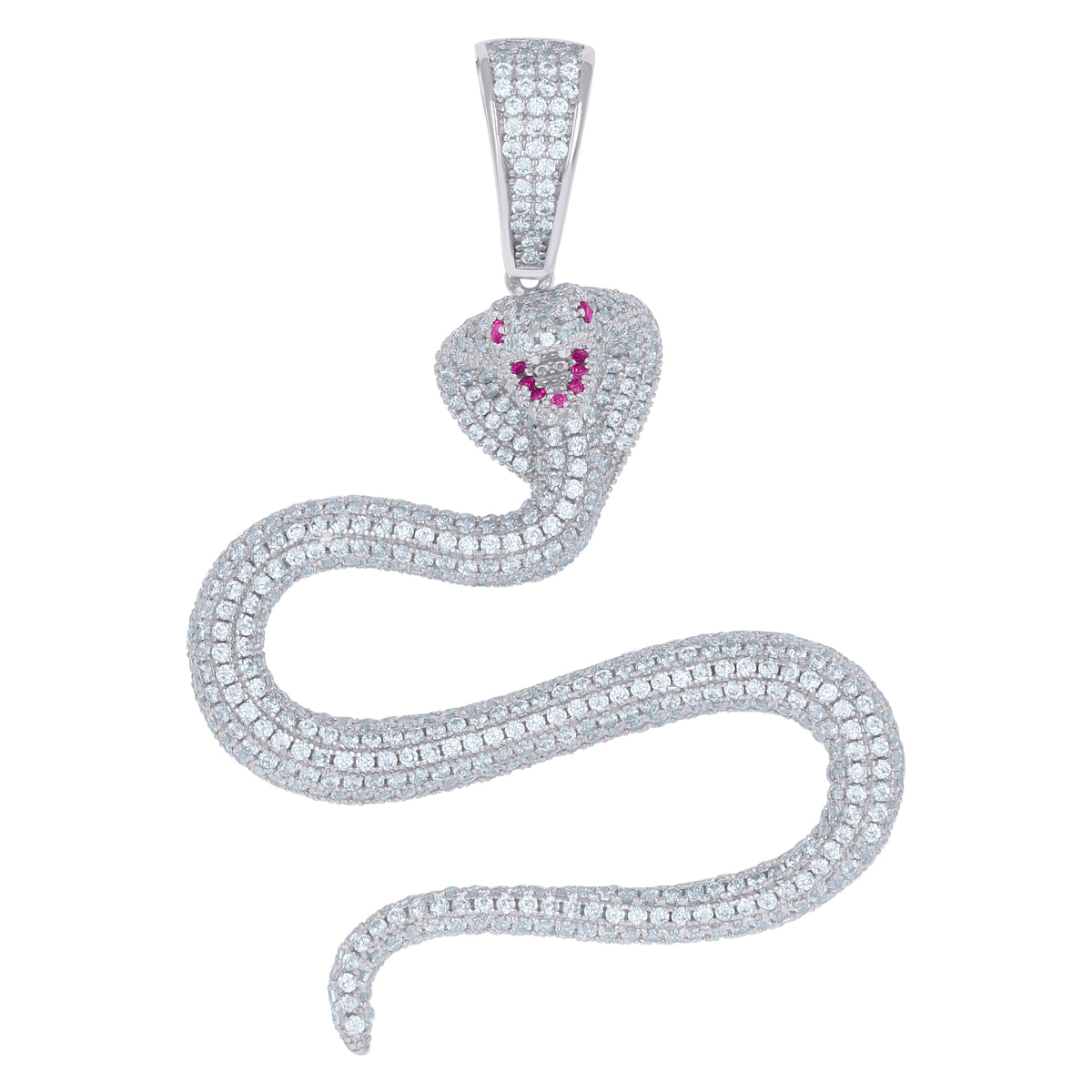 925 Sterling Silver Mens Pink Cubic-Zirconia Snake Reptile Wildlife Charm Pendant